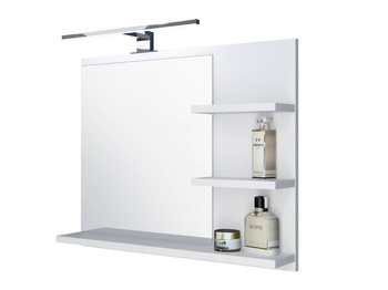 White mirror with shelves, bathroom mirror with LED lamp