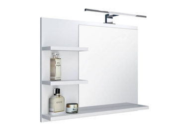 White mirror with shelves, bathroom mirror with LED lamp