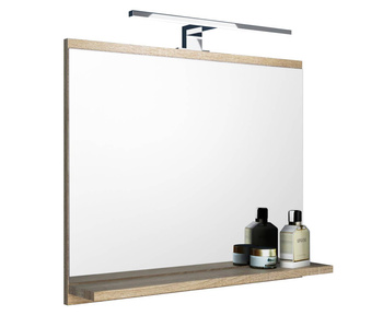 Oak mirror with shelf, bathroom mirror with LED wall lamp