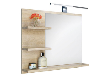 White mirror with shelves, bathroom mirror with LED lamp