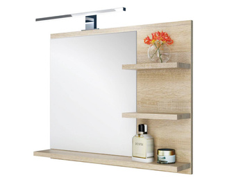 White mirror with shelves, bathroom mirror with LED lamp