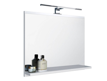 White mirror with shelf, bathroom mirror with LED wall lamp