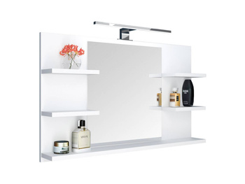 White mirror with shelves, bathroom mirror with LED lamp