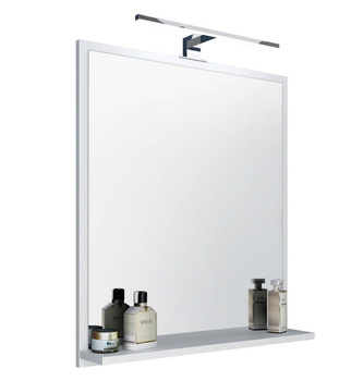 White mirror with shelf, bathroom mirror with LED wall lamp